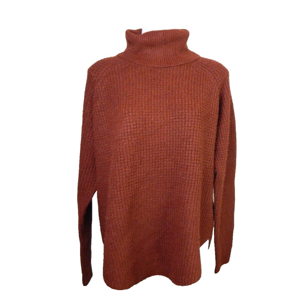 Kuhl Women's XL Sweater Sienna Waffle Knit Turtleneck Pullover Brown Rust